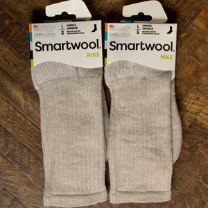 NEW - 2-PAIRS of Smartwool Mens Hike Merino Wool Crew Socks - Large L - Tan